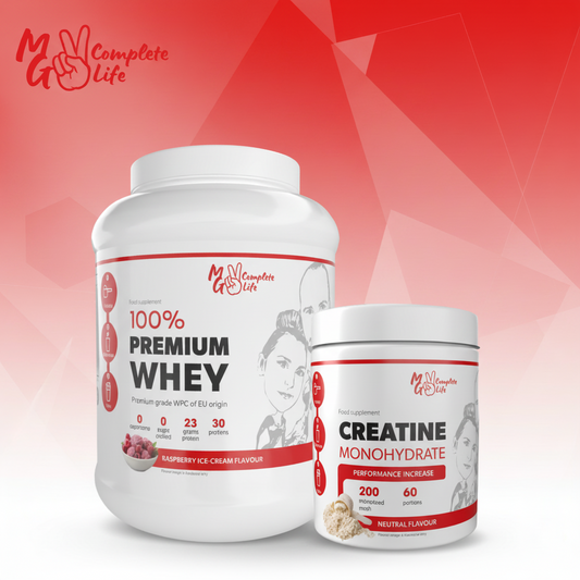 MG Complete Life Whey Protein 900g - FREE Creatine 300g (Neutral or Cola - randomly selected)