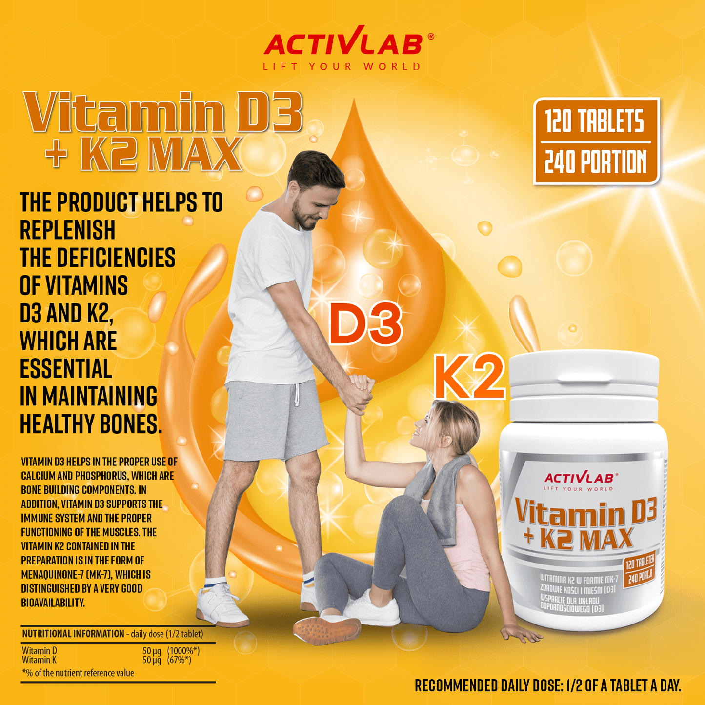 Activlab Vitamin D3+K2 MAX 120 Tablets [PL]